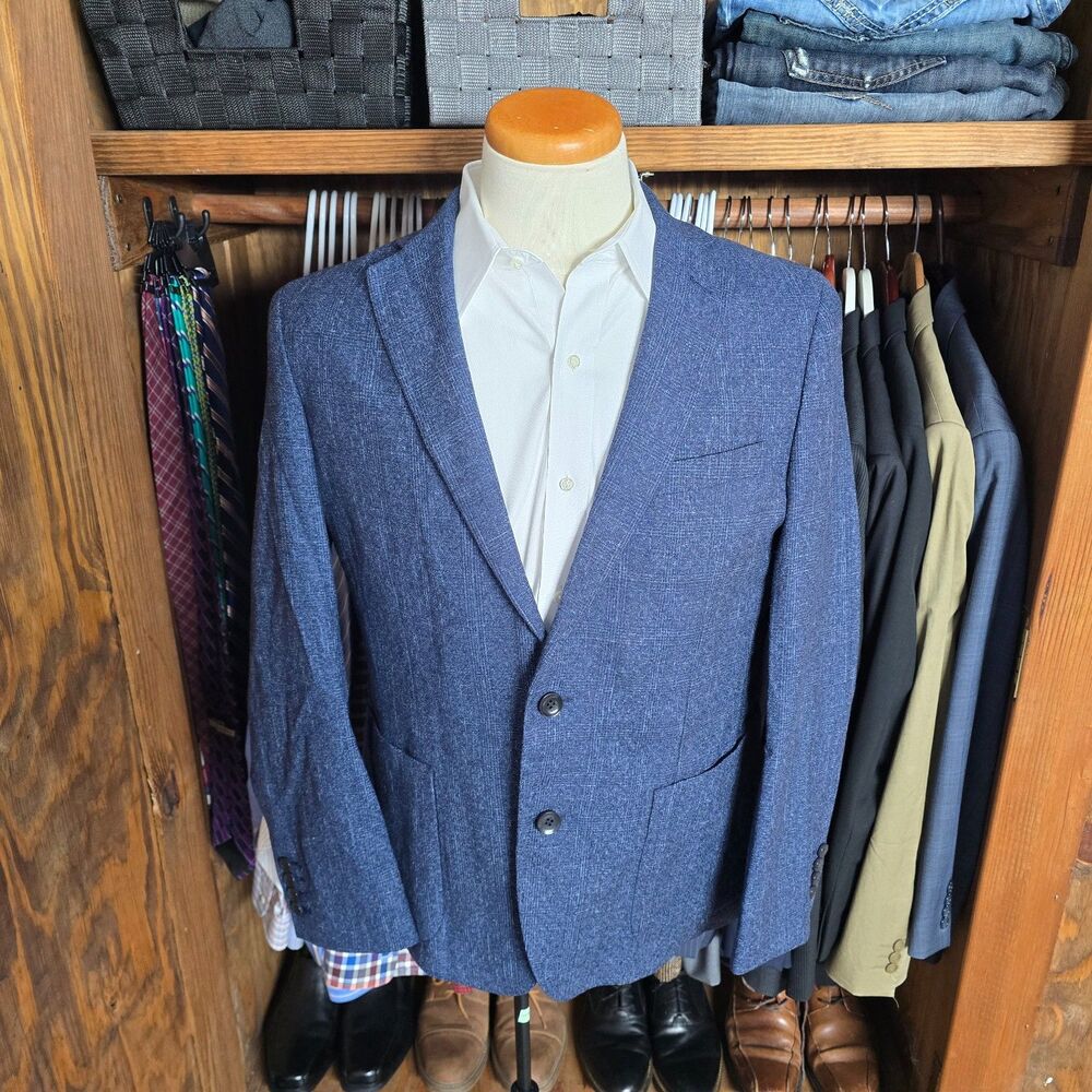 Charles Tyrwhitt Slim Fit Blue Wool-Cotton Sport Coat Blazer 42S